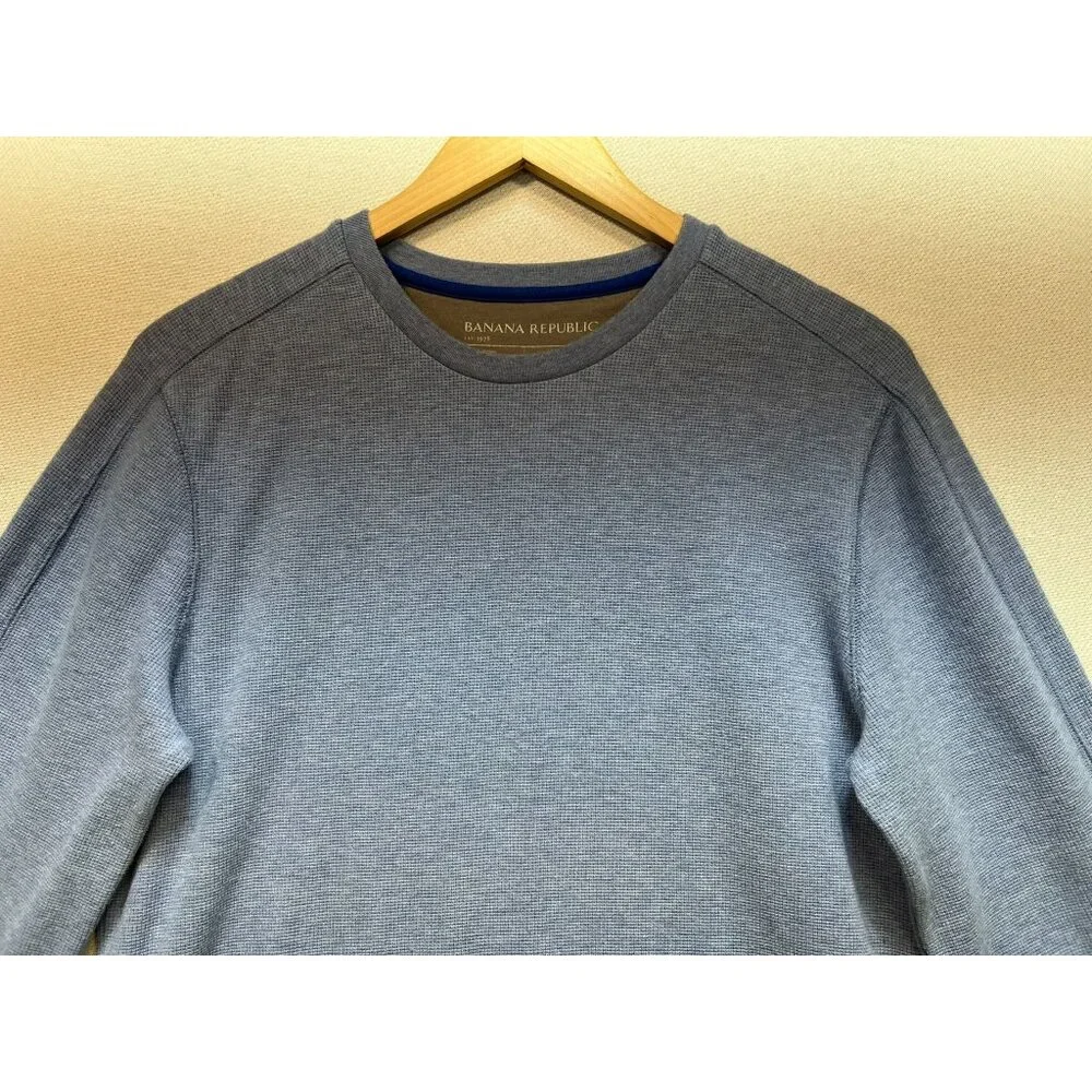 Banana Republic Mens Waffle Knit Relaxed Fit Long T-Shirt Sz L Blue Stretch